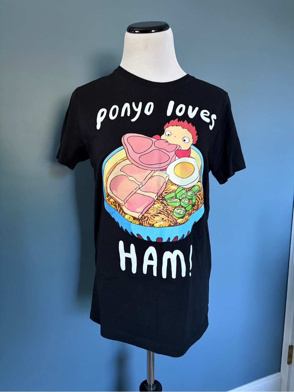 Studio Ghibli Ponyo Loves Ham T Shirt Women's Size S Small Black Bioworld 2008